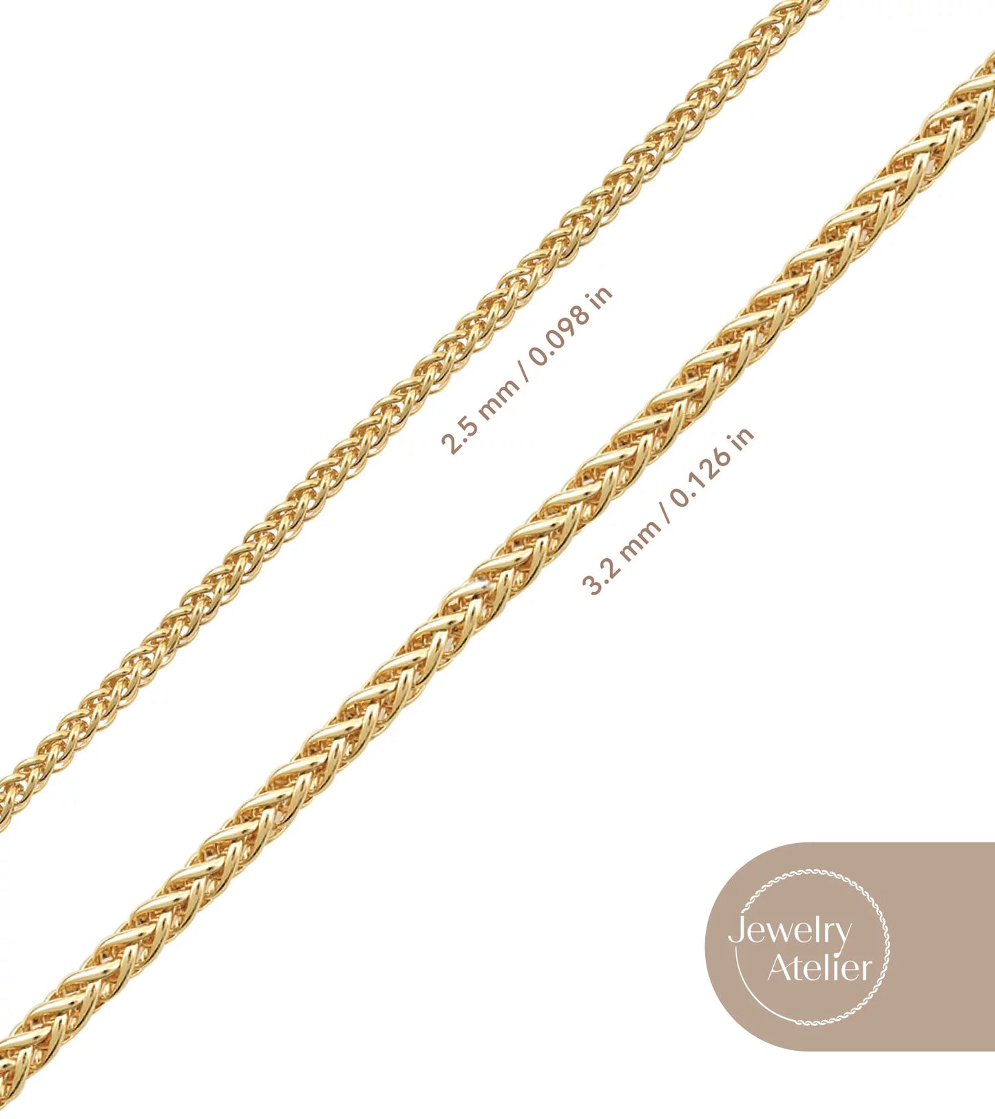 Gold Chain Necklace Collection - 14K Solid Yellow Gold Filled round Wheat/Palm Chain Necklaces for Women and Men with Different Sizes (2.5Mm, or 3.2Mm)