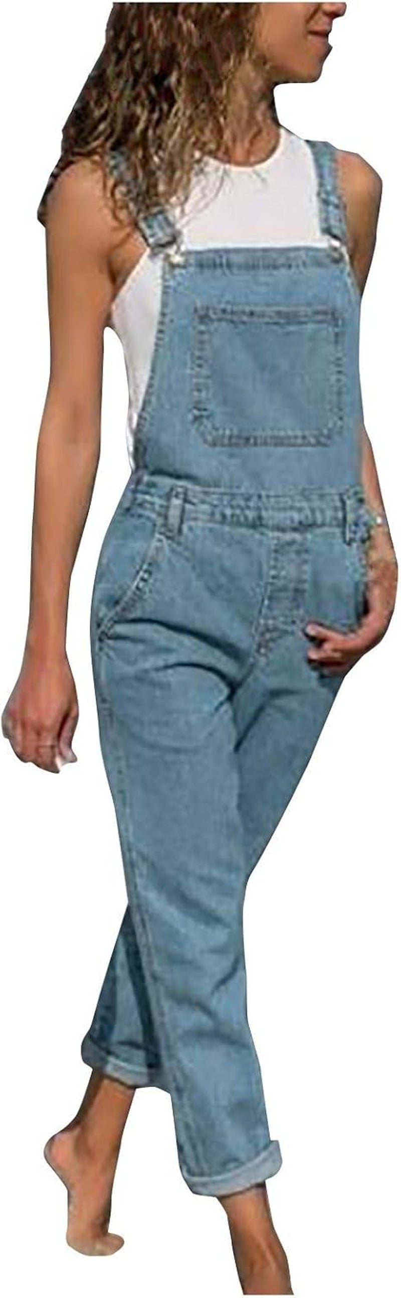 Women'S Casual Loose Denim Bib Overalls Baggy plus Size Jumpsuits Wide Leg Cropped Harem Pants Rompers