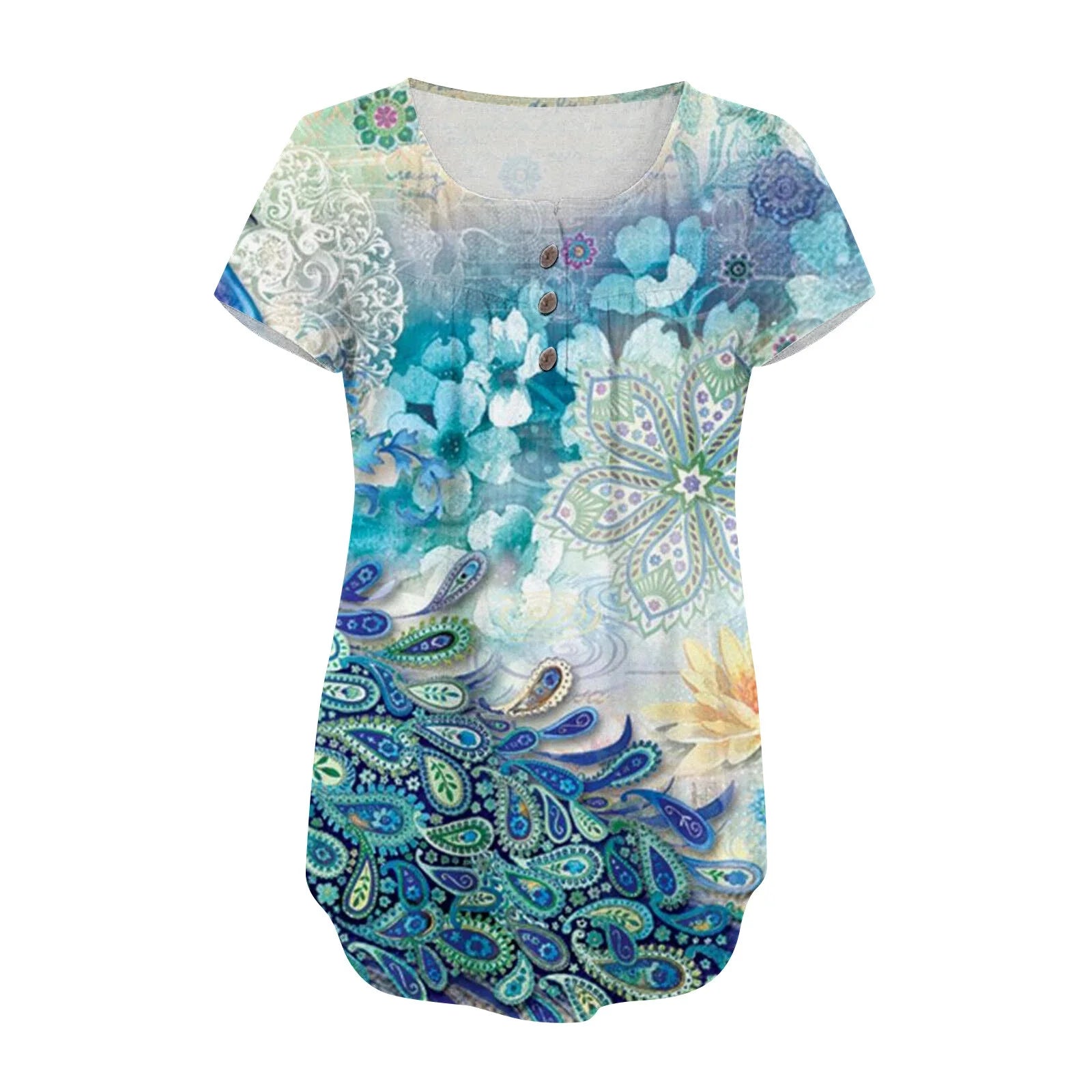 Plus Size Blouses for Women Clearance Summer Floral Print Tunic Tops Short Sleeve V-Neck T-Shirts Dressy Casual Blouses Light Blue