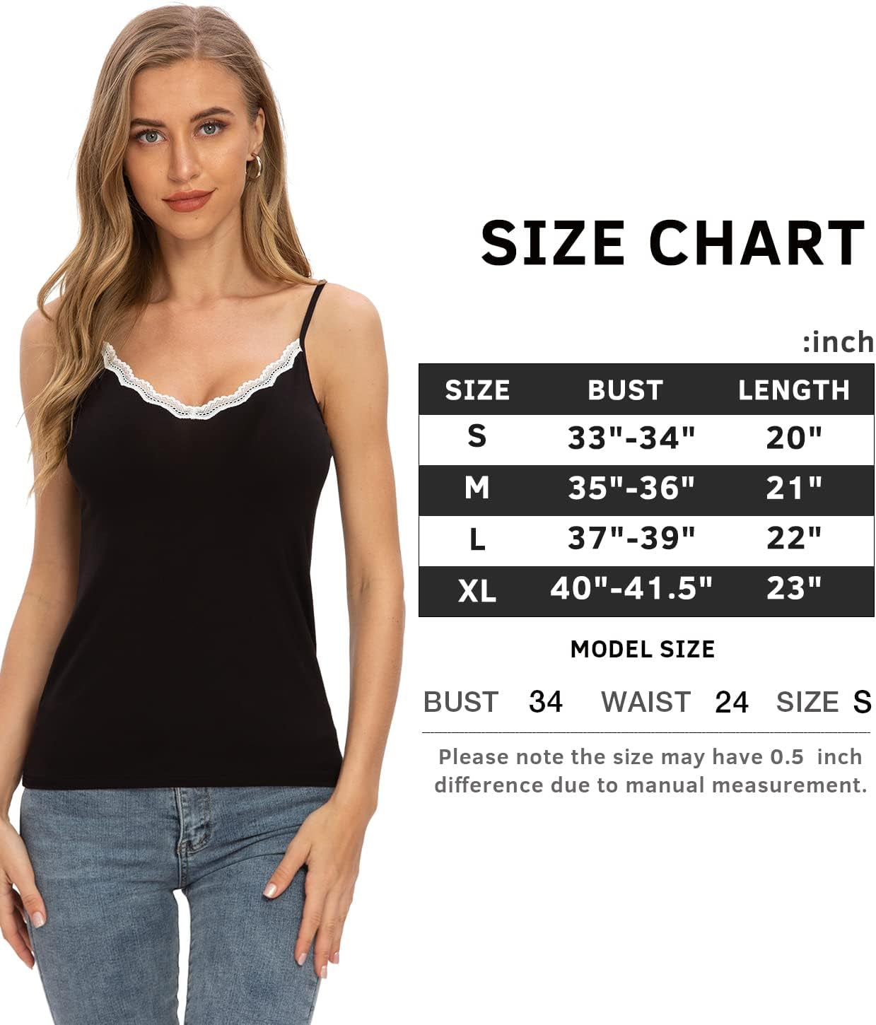 V Neck Camisoles for Women Adjustable Lace Cami Undershirt Spaghetti Strap Lace Tank Tops