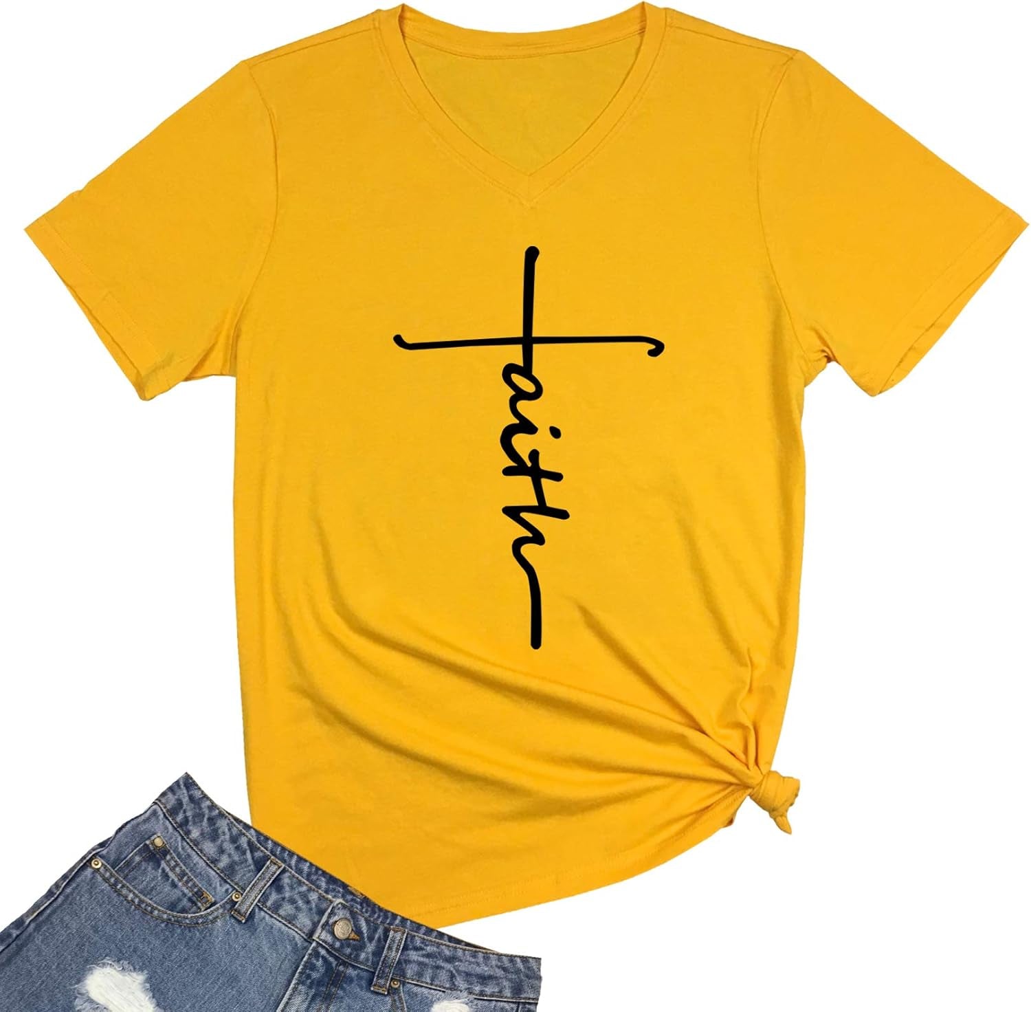 Women Faith Graphic V-Neck Cute Tee Shirts Tops