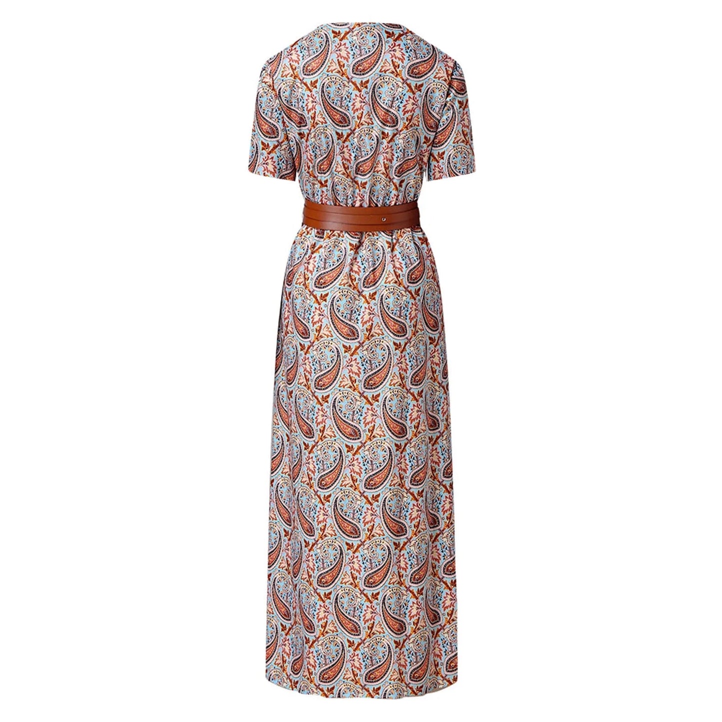 Womens Dresses plus Size Maxi Fall Boho Women'S Dresses V-Neck Vacation Floral Casual Ankle Length Short Sleeve Dresses with Belt