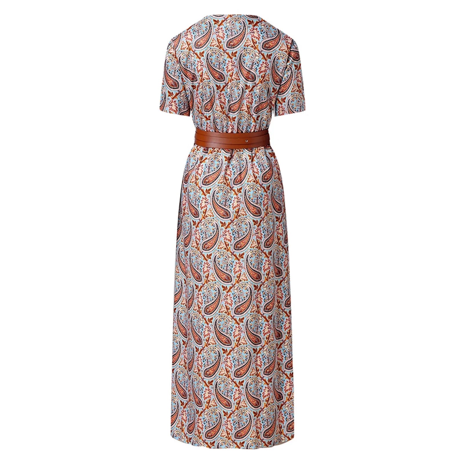 Womens Dresses plus Size Maxi Fall Boho Women'S Dresses V-Neck Vacation Floral Casual Ankle Length Short Sleeve Dresses with Belt