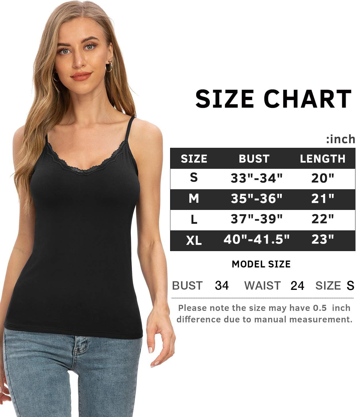 V Neck Camisoles for Women Adjustable Lace Cami Undershirt Spaghetti Strap Lace Tank Tops