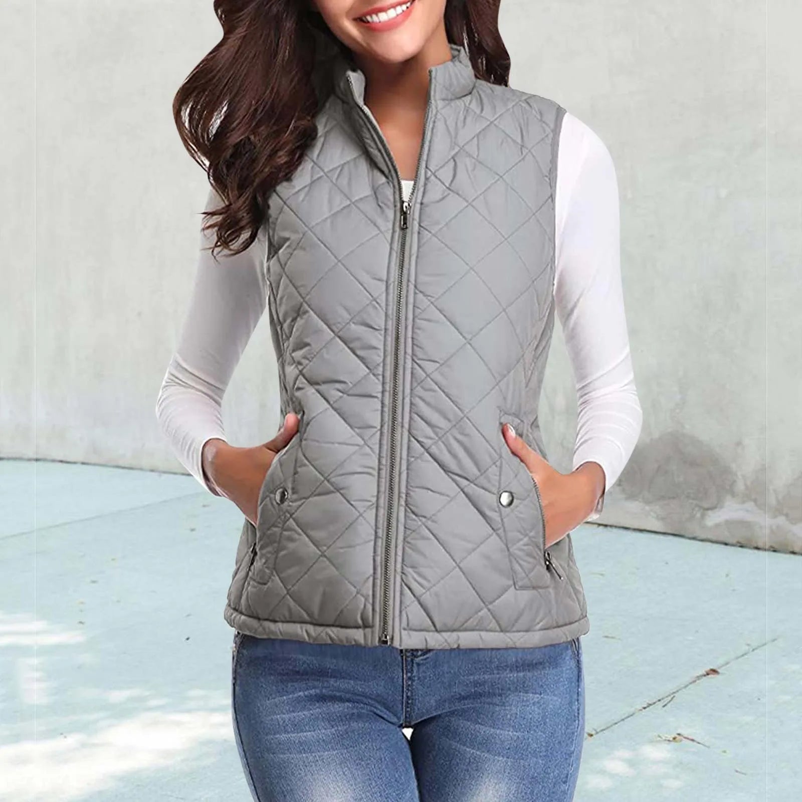 Women'S Padded Vest Quilted Jacket Ladies Zipper Sleeveless Waistcoat Autumn Winter Lightweight Comfortable Cotton down Vests