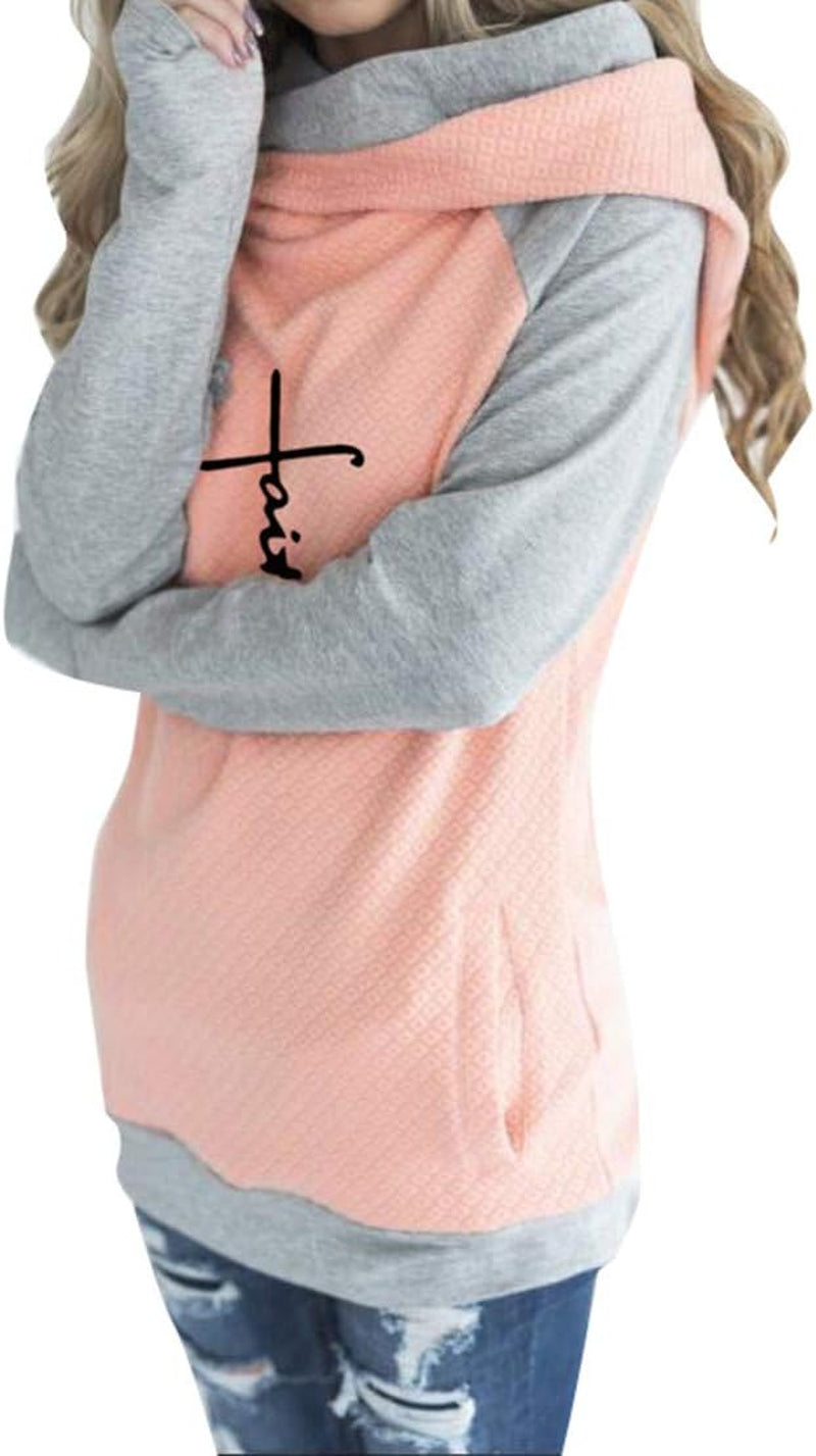 Women'S Casual Patchwork Hoodies Long Sleeve Lightweight Pullover Tops Sweatshirts with Pocket